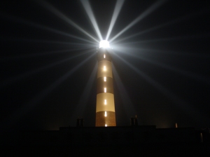 North Ronaldsay lighthouse beams April 2010 midnight (Marion Muir)